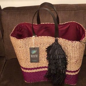 Nosy Be France Raffia tote bag w/leather strap